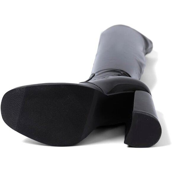 Women's Black Thigh High Over The Knee Leather Heels Long Sexy Round Toe Boots - Picture 6 of 6